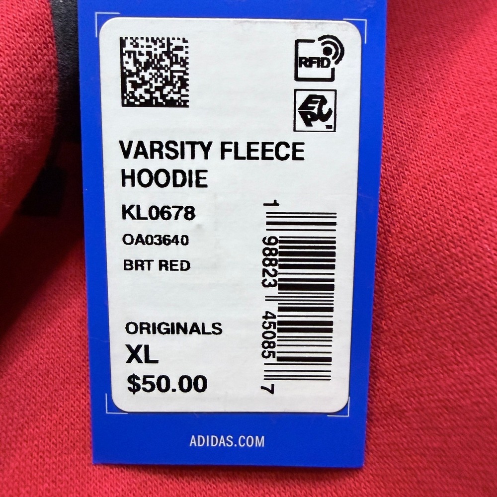 Adidas Originals Varsity Fleece Hoodie Red Graphic Logo KL0678 XL - Picture 4 of 5